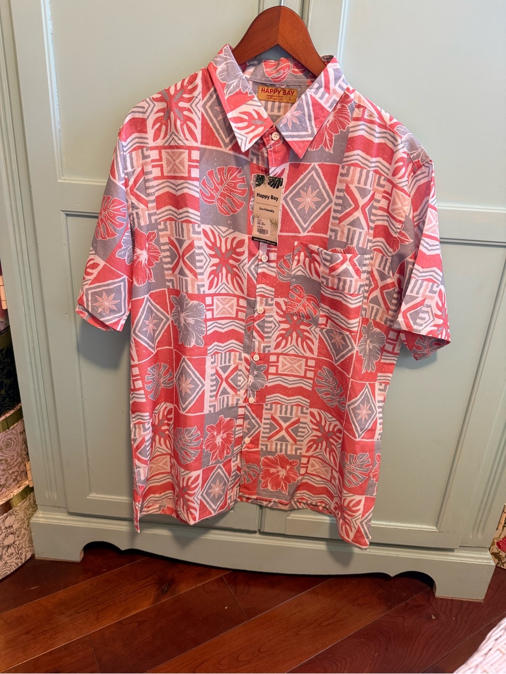 Men's Coral & Gray Hawaiian Short Sleeve Shirt